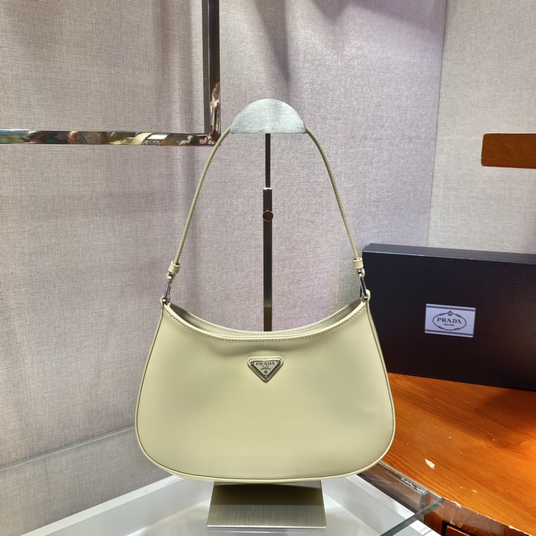 Prada Cleo Brushed Leather Shoulder Bag Beige 1BC499